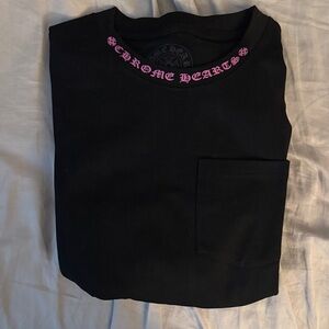 Chrome Hearts Black Tee with Pink Collar Detail